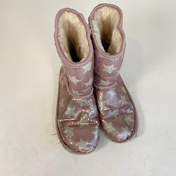 UGG Classic Short II Sequin Star Snow Boot Pink Size 4 Kids Wool Lined 1107988K - Picture 3 of 11